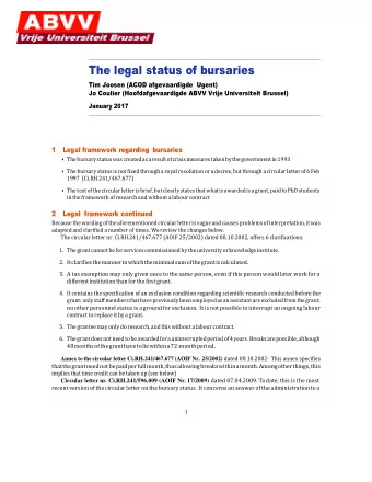 The legal status of bursaries Tim Joosen (ACOD afgevaardigde  Ugent) Jo Coulier (Hoofdafgevaardigde
