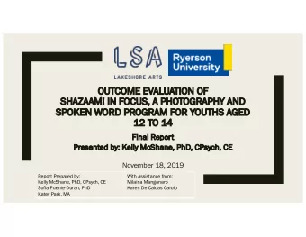 OU  OUTCOME  OME E  EVALUATION  ION OF  OF  SHA  SHAZAAM! IN  ! IN F  FOC  OCUS, A  , A P  PHOTOG