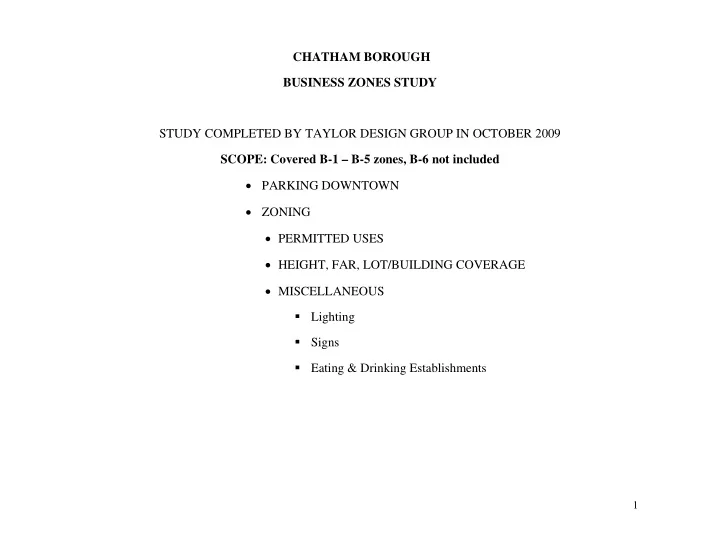 chatham borough business zones study study completed by