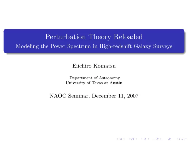perturbation theory reloaded