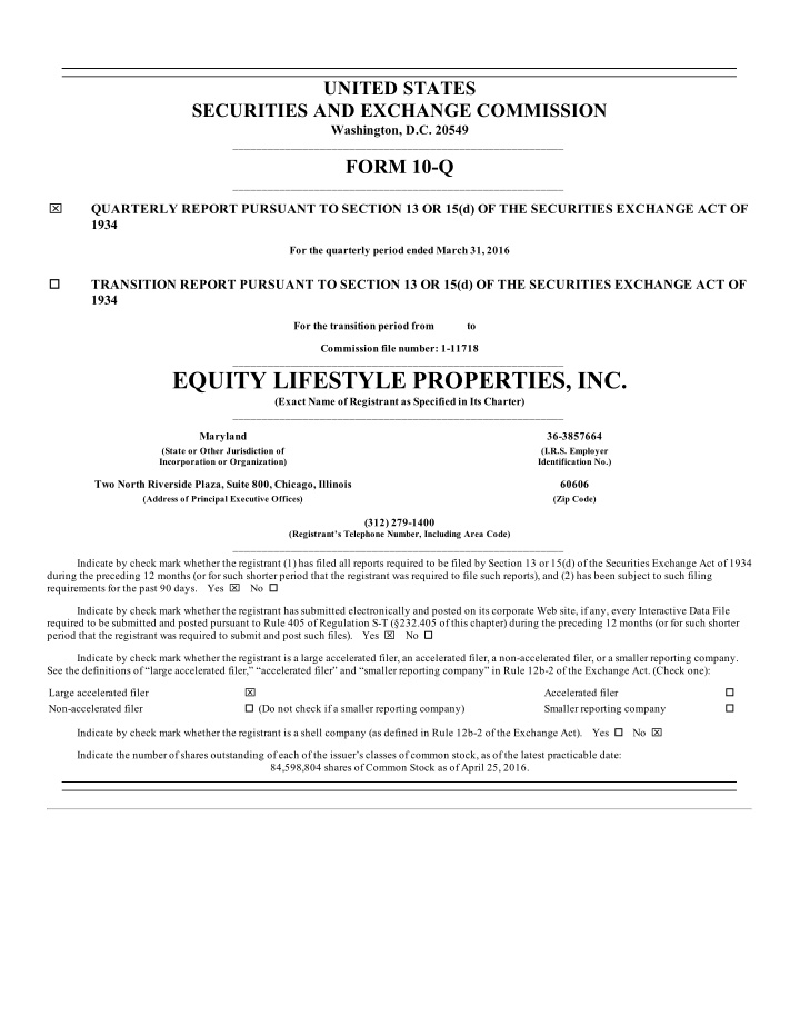 equity lifestyle properties inc