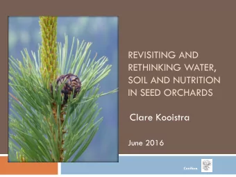 RETHINKING WATER,  SOIL AND NUTRITION  IN SEED ORCHARDS  Clare Kooistra  June 2016 Conifera