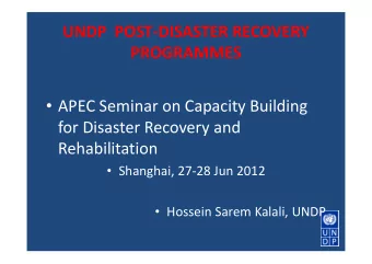 UNDP POST  DISASTER RECOVERY  PROGRAMMES  APEC Seminar on Capacity Building for Disaster