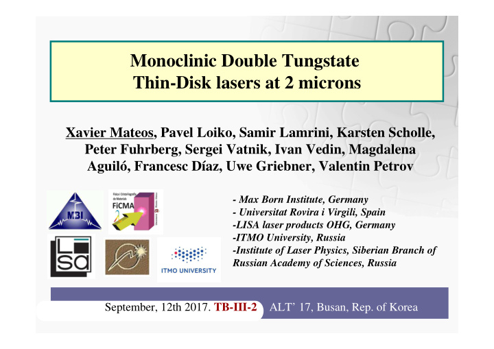 monoclinic double tungstate thin disk lasers at 2 microns