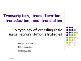 Transcription, transliteration,  transduction, and translation  A typology of crosslinguistic  name