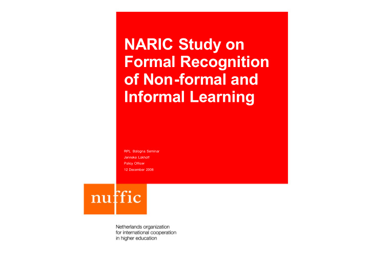naric study on formal recognition of non formal and