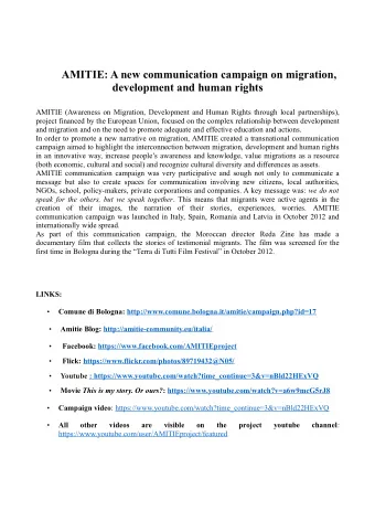 AMITIE: A new communication campaign on migration,  development and human rights  AMITIE (Awareness