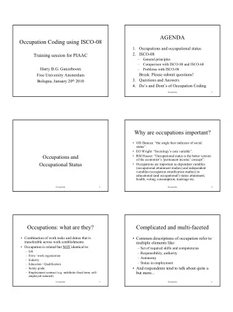 AGENDA  Occupation Coding using ISCO-08  1. Occupations and occupational status  2. ISCO-08
