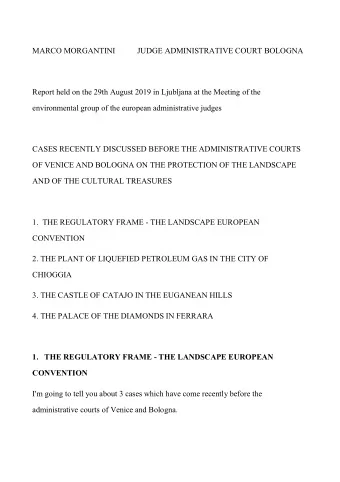 MARCO MORGANTINI           JUDGE ADMINISTRATIVE COURT BOLOGNA  Report held on the 29th August 2019