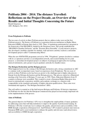 Polifonia 2004  2014. The distance Travelled:  Reflections on the Project Decade, an Overview of