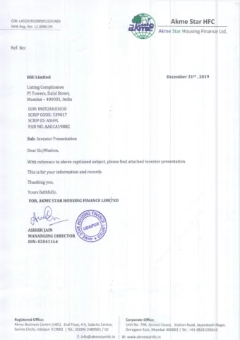 R e g i s t e r e d O ff i c e : C o r p o r a t e O ff i c e : A k m e B u s i n e ss C e n t r e