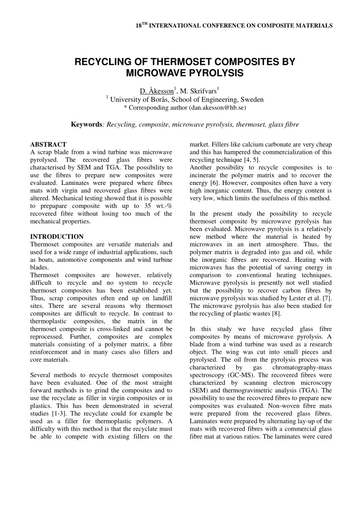 recycling of thermoset composites by microwave pyrolysis