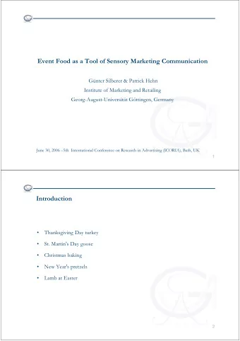 Event Food as a Tool of Sensory Marketing Communication  Gnter Silberer &amp; Patrick Hehn