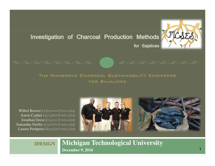 investigation of charcoal production methods