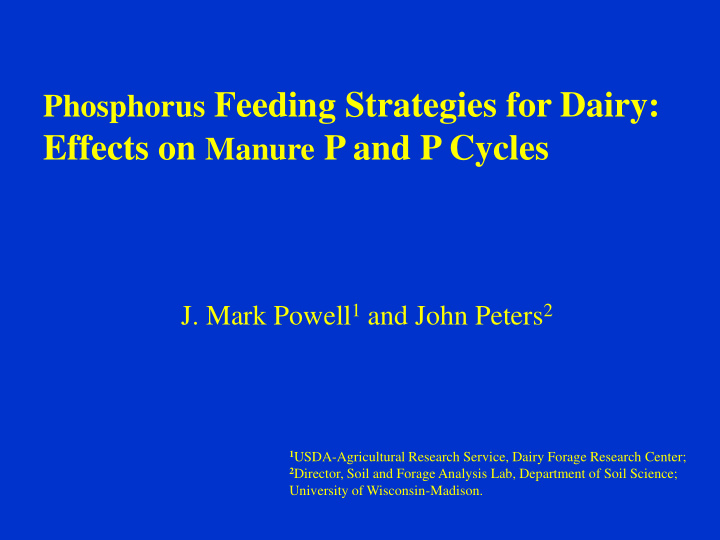 effects on manure p and p cycles