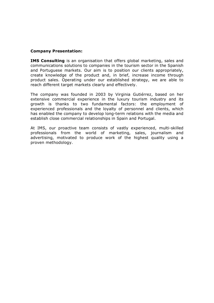 company presentation ims consulting is an organisation