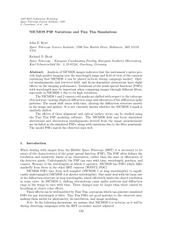 NICMOS PSF Variations and Tiny Tim Simulations  John E. Krist  Space Telescope Science Institute,