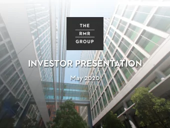 INVESTOR PRESENTATION  May 2020  1  WARNING REGARDING FORWARD-LOOKING STATEMENTS  AND DISCLAIMERS