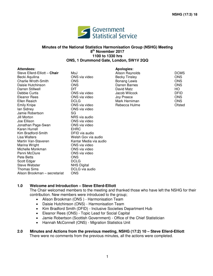 minutes of the national statistics harmonisation group