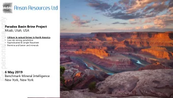For personal use only  Paradox Basin Brine Project  Moab, Utah, USA  Lithium in natural brines