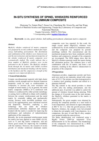 IN-SITU SYNTHESIS OF SPINEL WHISKERS REINFORCED  ALUMINUM COMPOSITE  Zhenyang Yu, Naiqin Zhao*,