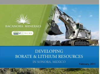 DEVELOPING  BORATE &amp; LITHIUM RESOURCES  IN SONORA, MEXICO  February, 2011  Disclaimer: