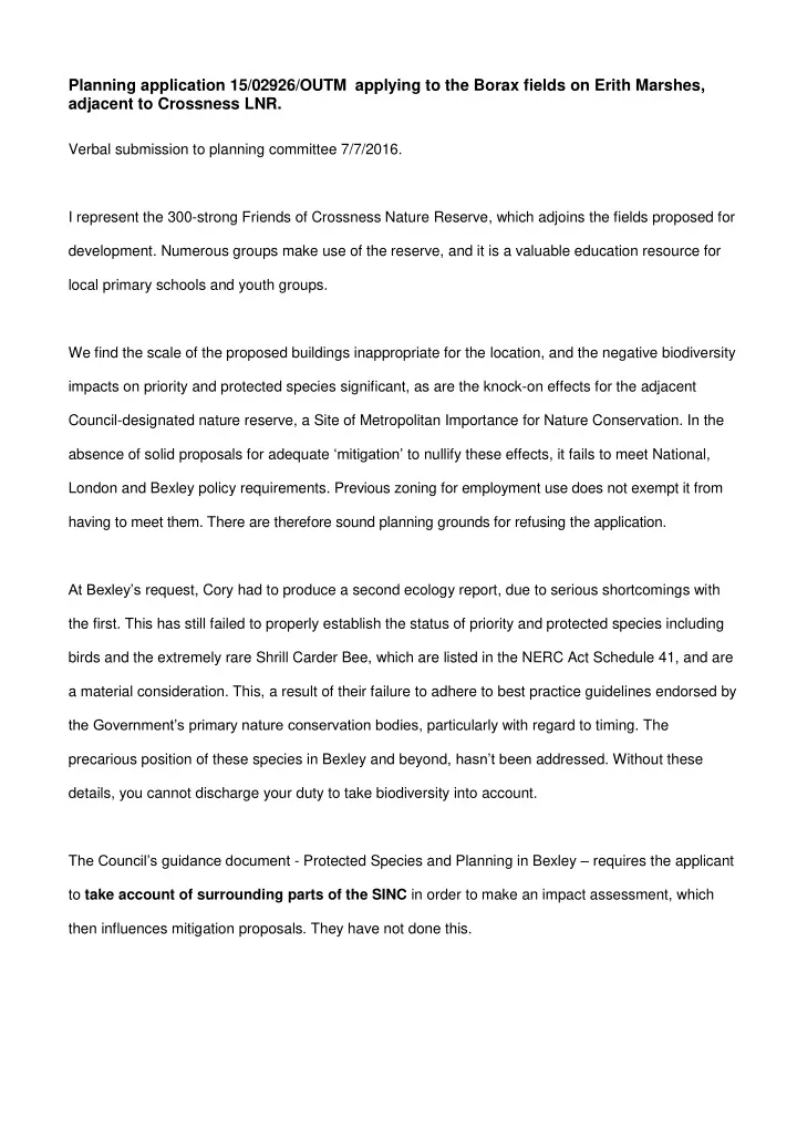 planning application 15 02926 outm applying to the borax