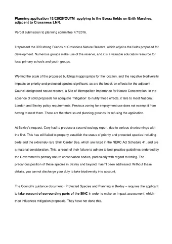 Planning application 15/02926/OUTM  applying to the Borax fields on Erith Marshes,  adjacent to