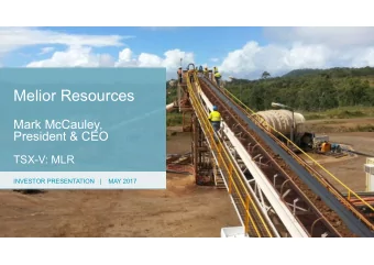 Melior Resources  Mark McCauley,  President &amp; CEO  TSX-V: MLR  INVESTOR PRESENTATION   |    MAY