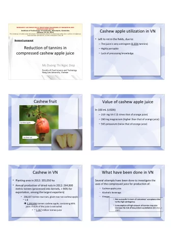 Cashew apple utilization in VN  Institute of Technology of Cambodia, Phnomenh, Cambodia  January
