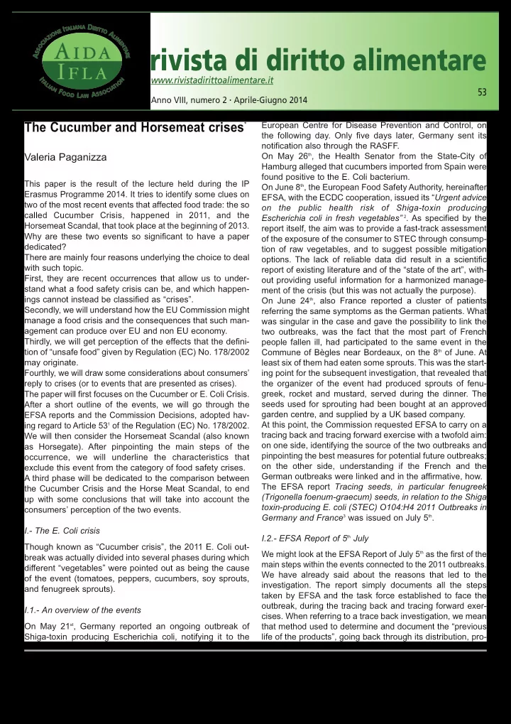 rivista di diritto alimentare