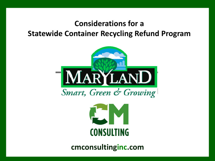 considerations for a statewide container recycling refund