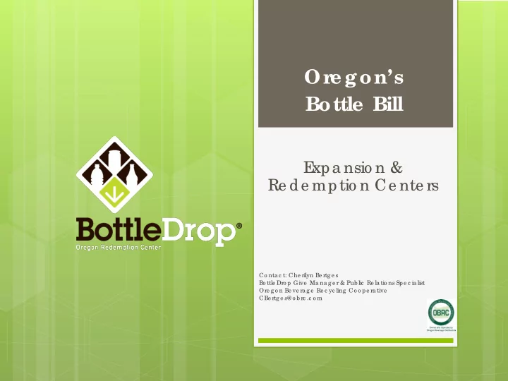 or e gon s bottle bill