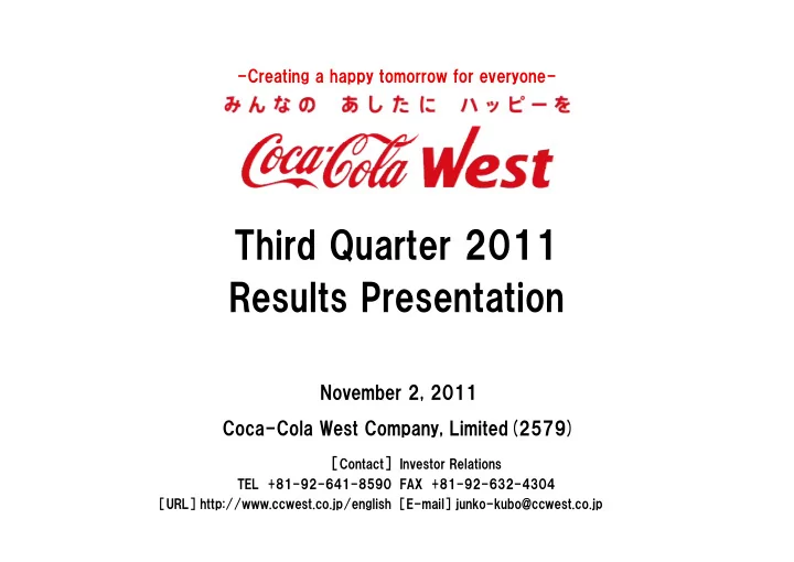 third quarter 2011 results presentation