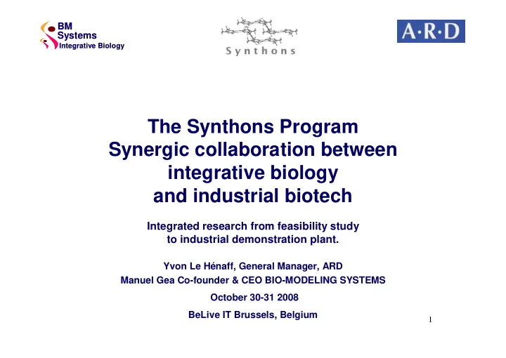 the synthons program synergic collaboration between