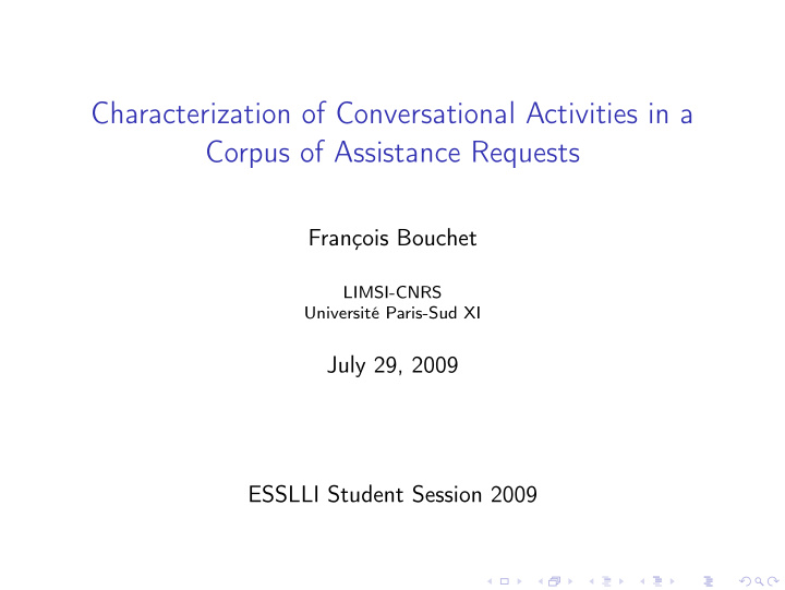characterization of conversational activities in a corpus