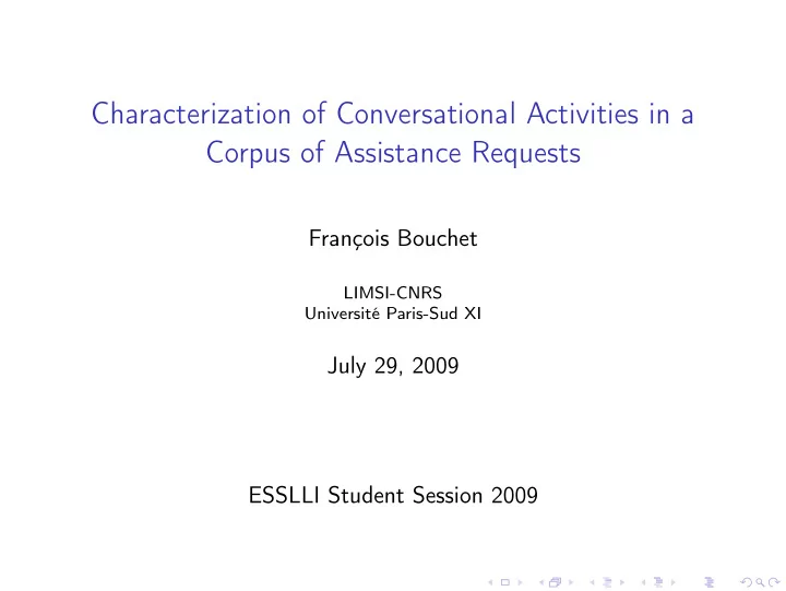 characterization of conversational activities in a corpus