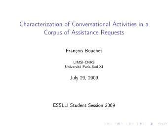 Characterization of Conversational Activities in a  Corpus of Assistance Requests  Franois