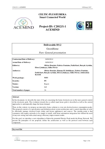 Project-ID: C2012/1-1 ACEMIND  Deliverable D3.2  GreenHome  Part: General presentation  Contractual