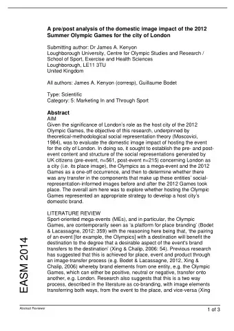 EASM 2014  destination to the degree that a desirable aspect of the event's brand  transfers to the