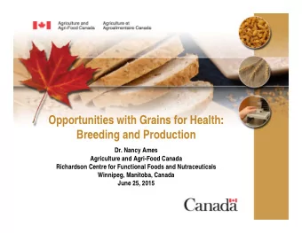 Opportunities with Grains for Health:  Breeding and Production  Dr. Nancy Ames  Agriculture and