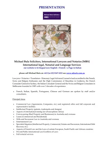 PRESENTATION Michael Bula Solicitors, International Lawyers and Notaries [MBS] International legal,