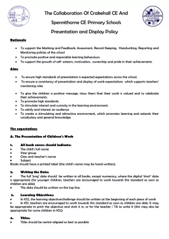 The Collaboration Of Crakehall CE And  Spennithorne CE Primary Schools  Presentation and Display