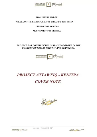 PROJECT ATTAWFIQ - KENITRA  COVER NOTE  Cover note -  Updated JUNE 2017  PROJECT ATTAWFIQ - KENITRA