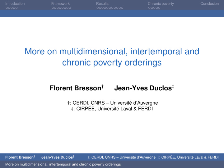 more on multidimensional intertemporal and chronic