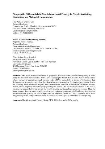 Geographic Differentials in Multidimensional Poverty in Nepal: Rethinking  Dimensions and Method of