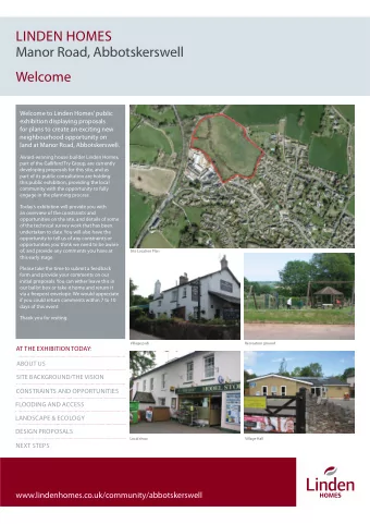 LINDEN HOMES  Manor Road, Abbotskerswell  Welcome  Welcome to Linden Homes public  exhibition