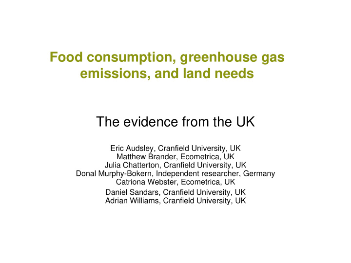 food consumption greenhouse gas emissions and land needs