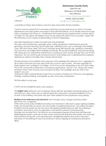 PARKS Mobile: {920) 323-6507  1/09/20 17 (920)683-4594 I (920)683-4349  I wou ld like to thank John