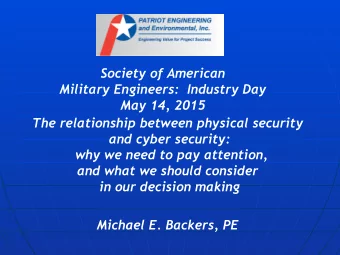 Society of American  Military Engineers:  Industry Day  May 14, 2015  The relationship between
